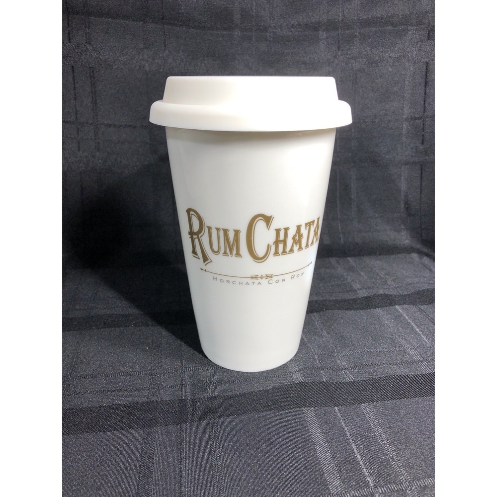 Ceramic Travel Mug Cup Rum Chata Horchata Con Ron With Silicone Lid Coffee 12 oz